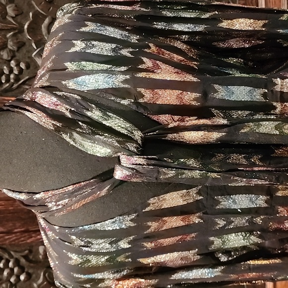 Topshop Womens Black Shimmer Multi Colored Sheer Tie Neck Blouse Size 10 - Picture 3 of 6